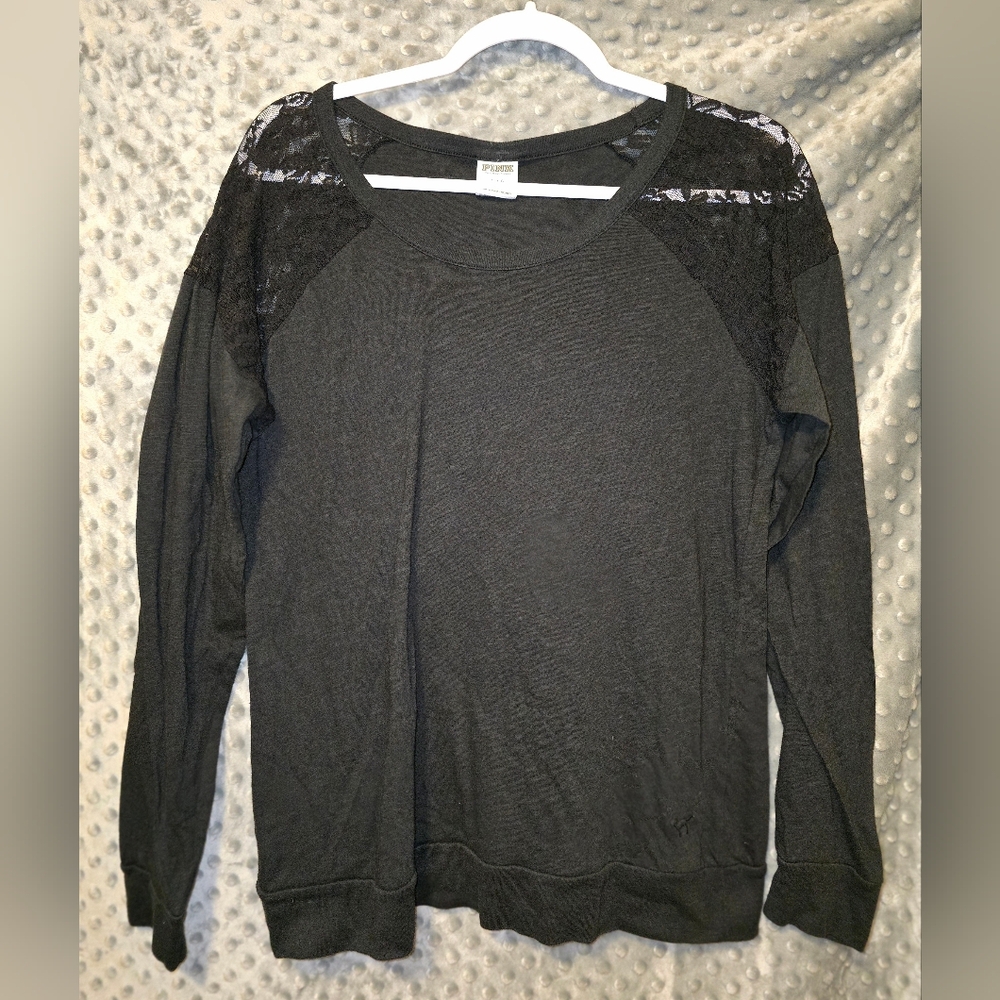 PINK Victoria's Secret Black Lace Long Sleeve Shirt LARGE